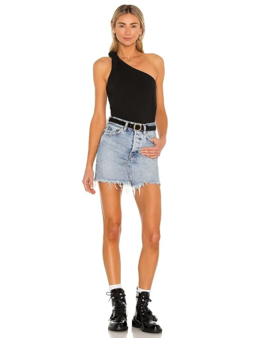 The Range Knot One Shoulder Tank in Jet Black_4